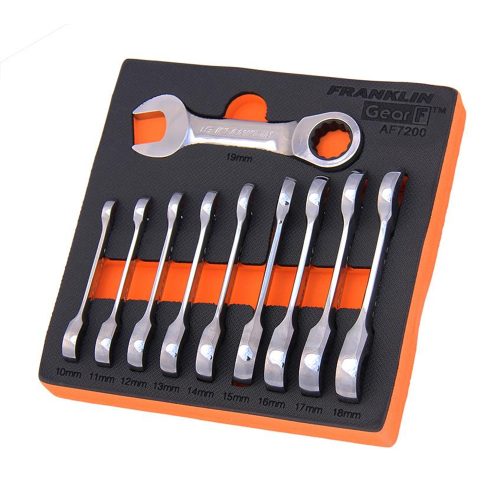 Stubby Ratchet Spanner Set 10 Pce 12 Point Franklin Tools AF7200