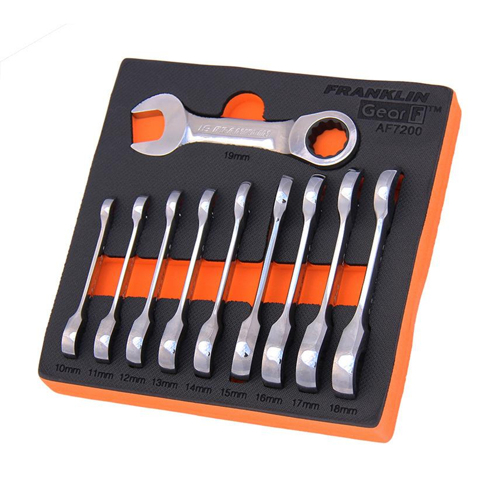 Stubby Ratchet Spanner Set 10 Pce 12 Point Franklin Tools AF7200
