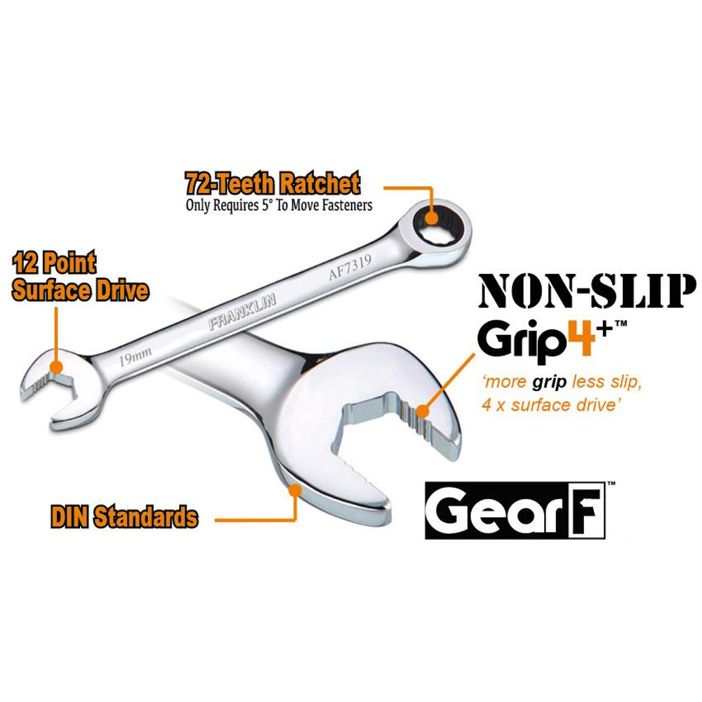Combination Ratchet Spanner Set 5 Pc 12 Pt 6-10mm Grip4+ Franklin Tools AF7305