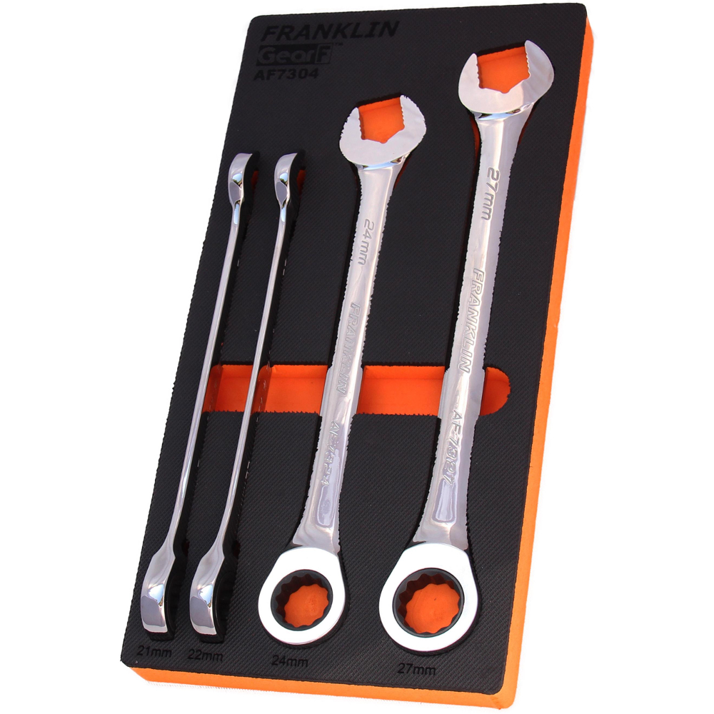 Combination Ratchet Spanner Set 4 Pc 12 Pt 21-27mm Grip4+ Franklin Tools AF7304