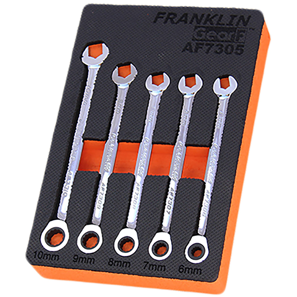 Combination Ratchet Spanner Set 5 Pc 12 Pt 6-10mm Grip4+ Franklin Tools AF7305