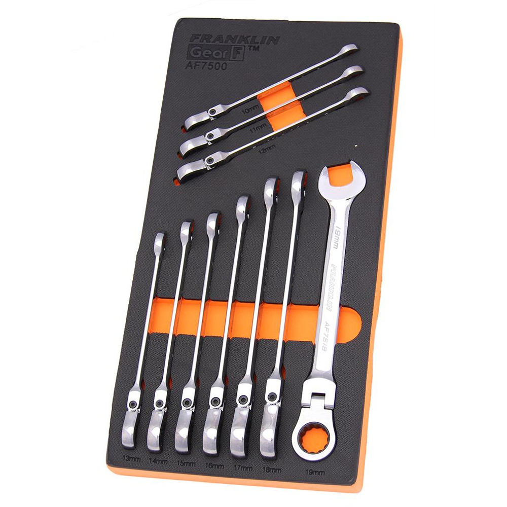 Flexi Ratchet Combination Spanner Set 10 Pc 12 Pt 10-19mm Franklin Tools AF7500