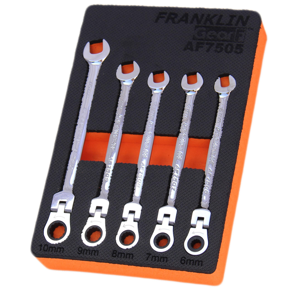 Flexi Ratchet Combination Spanner Set 5 Pc 12 Pt 6-10mm Franklin Tools AF7505
