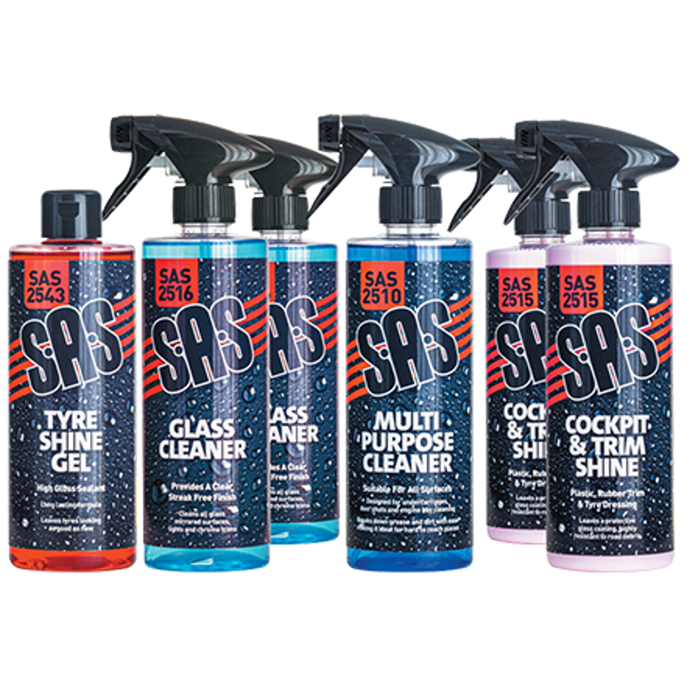 Exterior/Interior Detailing Pack SAS Set of 6 x 500ml bottles. SASVP2