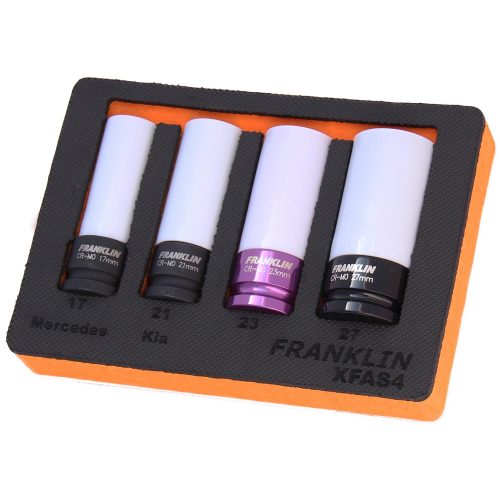 1/2" Drive Alloy Wheel Nut Socket Set Thin Wall Deep 4 Pce Franklin Tools XFAS4