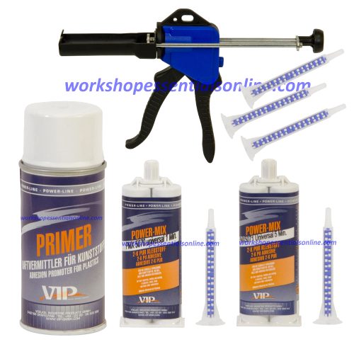 VIP Power Mix Adhesive -Black/Clear Nozzles Applicator gun Primer VIP25+