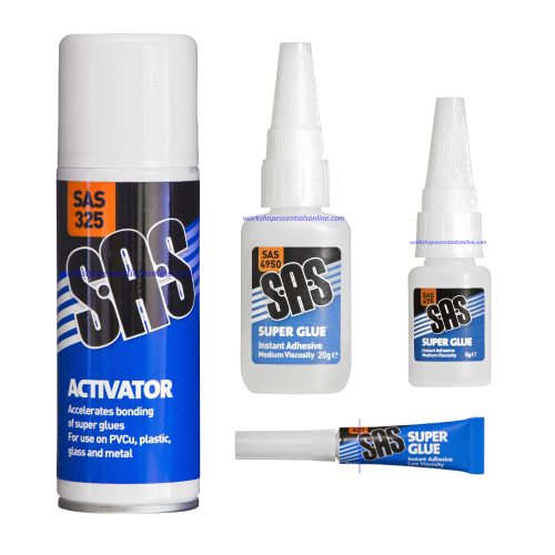 Super Glue SAS Medium viscosity. In 3g tubes, 5g & 20g Bottles SAS401