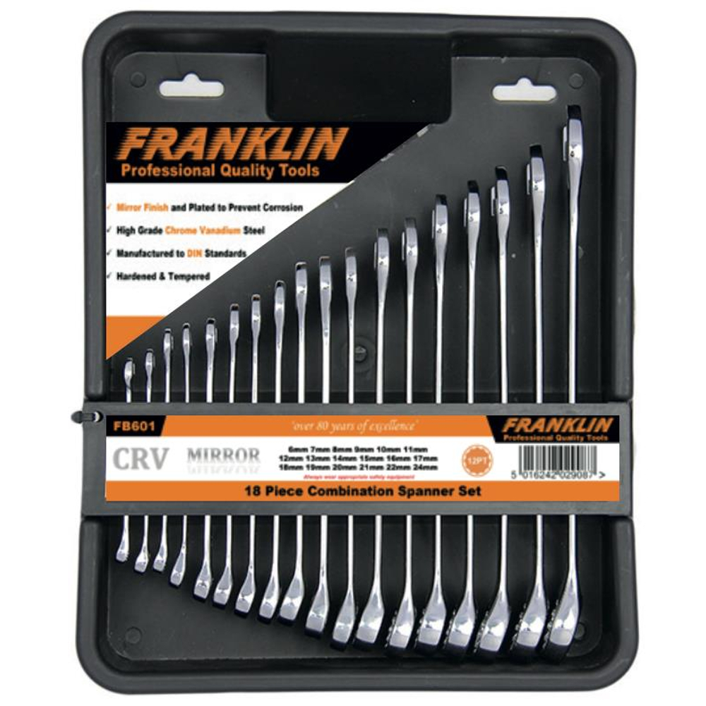 Combination Spanner Set 12 Point 18 Piece Franklin Tools FB601