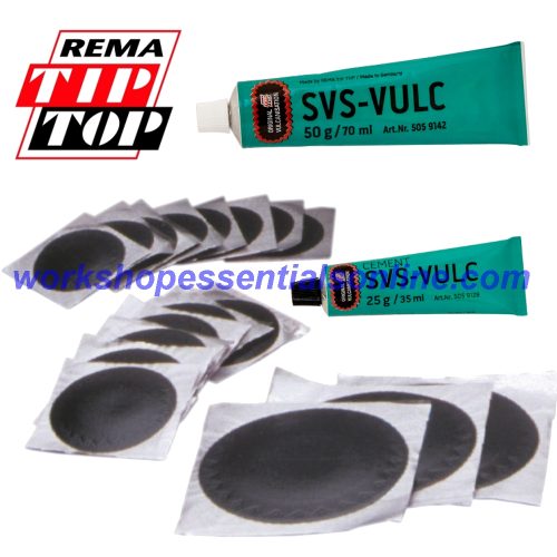 REMA TIP TOP Tube Patches - Euro Black Edge, Round Plus Vulcanising Fluid