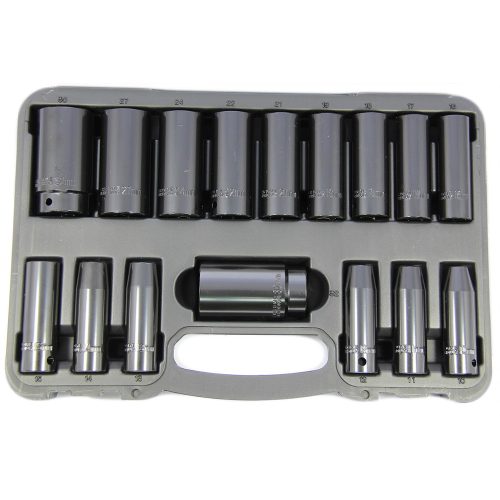 1/2" Drive Deep Impact Socket Set 6 Point 16 Pce 10-32mm Franklin Tools TA801