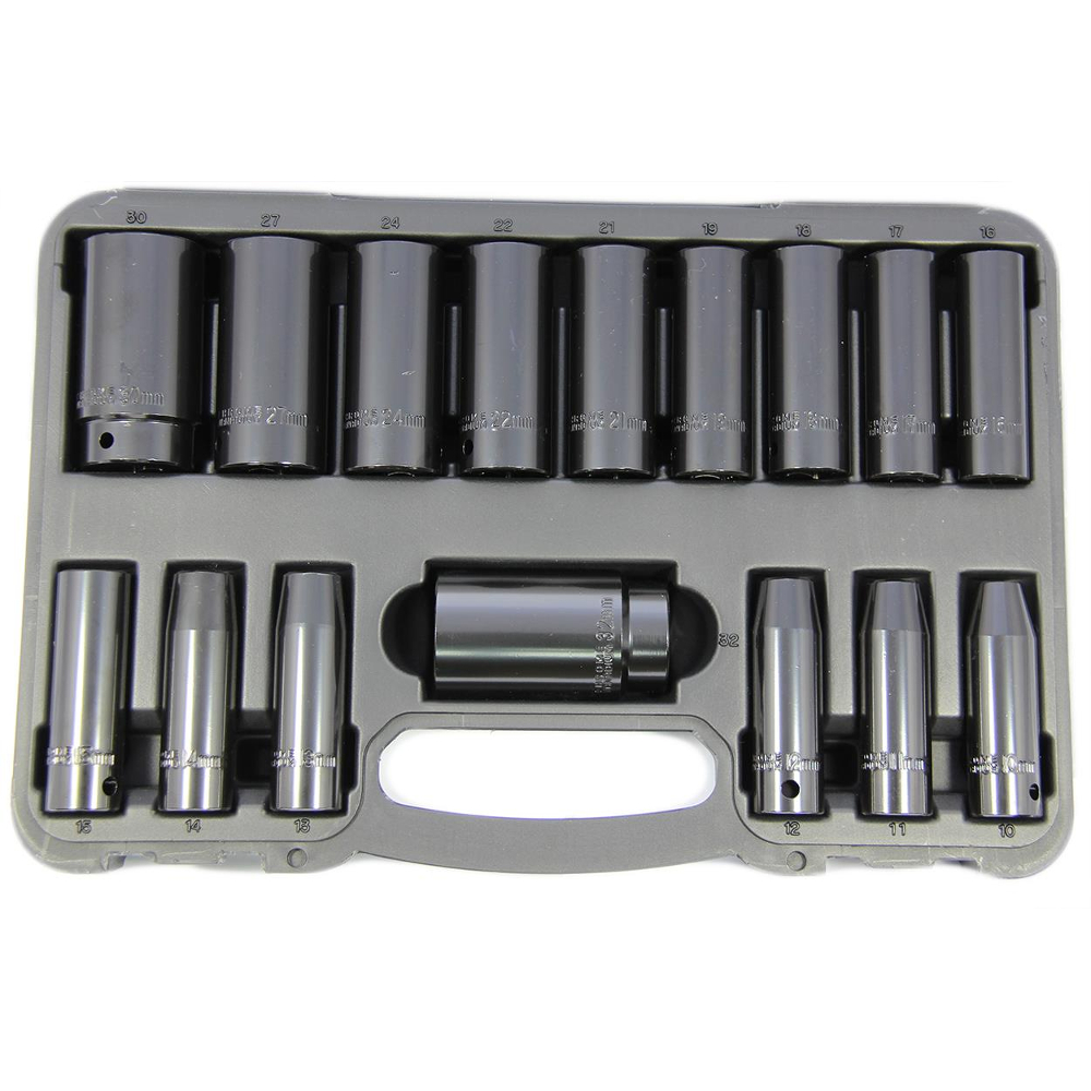 1/2" Drive Deep Impact Socket Set 12 Point 16 Pce 10-32mm Franklin Tools TA803