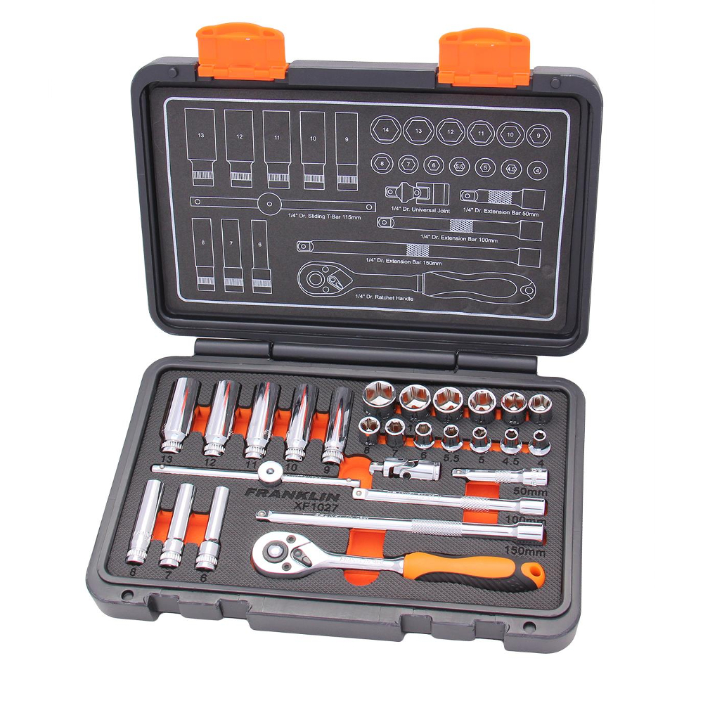 1/4" Drive 6 Point Socket Set 27 Pce Franklin Tools XF1027