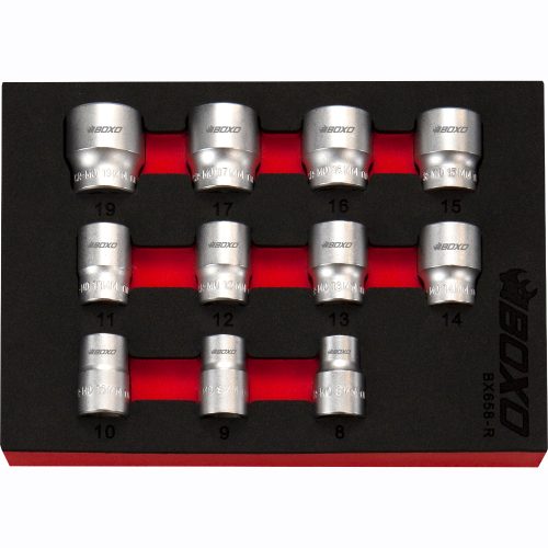 3/8" Drive Anti-Slip Socket Set 11 Pce Satin Finish BOXO BX658-R