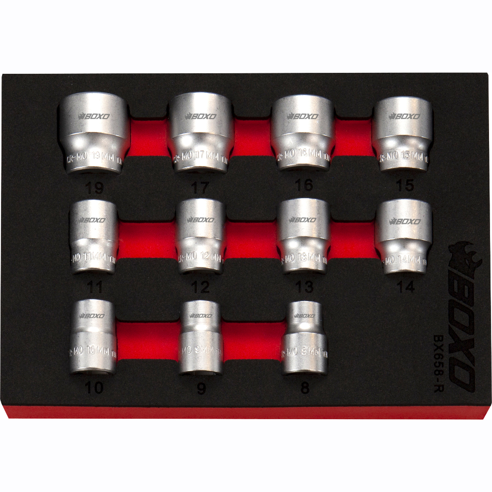 3/8" Drive Anti-Slip Socket Set 11 Pce Satin Finish BOXO BX658-R