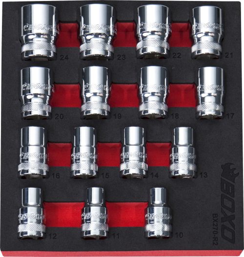 1/2" Drive Shallow Socket Set 15 Pce 12 Point BOXO BX270-R2