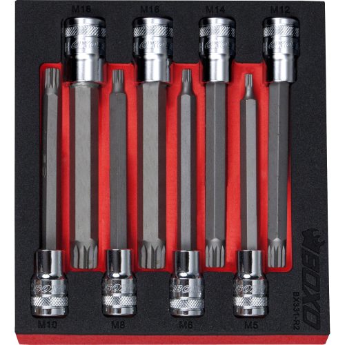 1/2" Drive Long Spline Bit Socket Set 8 Pce 150mm Overall Height BOXO BX331-R2