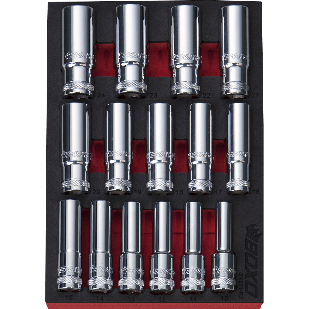 1/2" Drive Deep Socket Set 12 Point 15 Pce BOXO BX271-R2