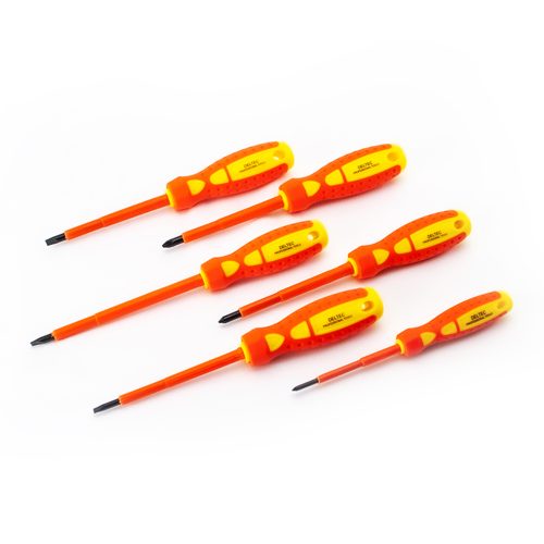 Insulated Screwdriver Set 6 Pce Pozi/Flathead Deltec DelSD6INS