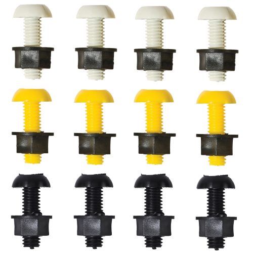 Number Plate Bolts Plastic Yellow & Black or White & Black with nuts 4 or 8