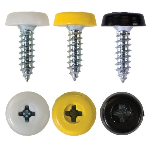 Number Plate Fasteners- Self-Tappers with Plastic Head Yellow/Black/White