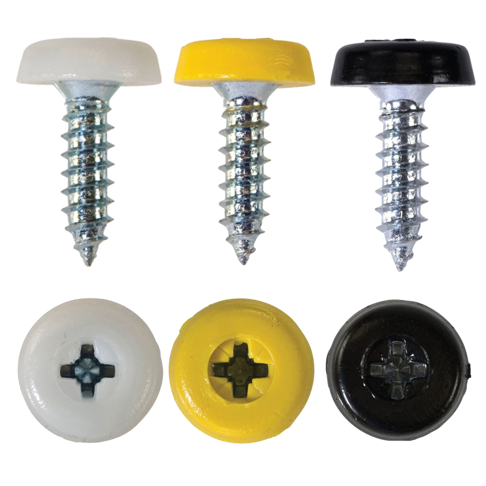 Number Plate Fasteners- Self-Tappers with Plastic Head Yellow/Black/White