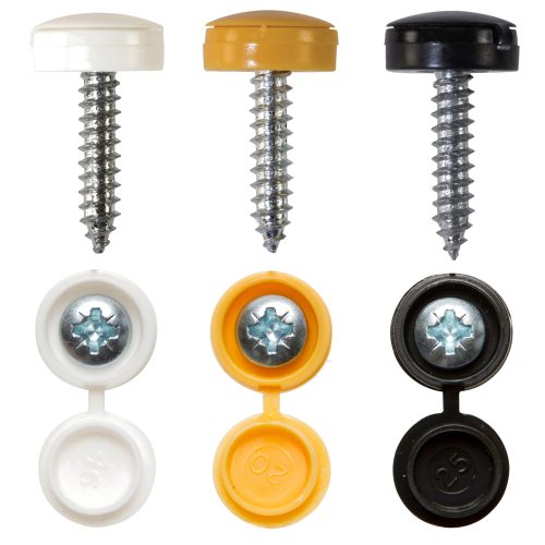 Number Plate Fasteners- Self-Tappers Hinged Caps Mixed colours