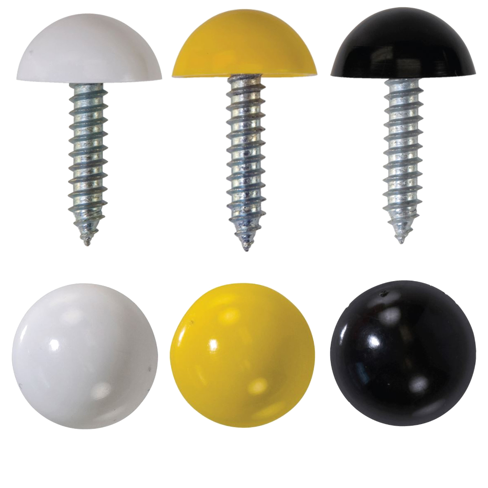 Number Plate Fasteners - Self-Tappers with Domes & Cups White/Black/Yellow
