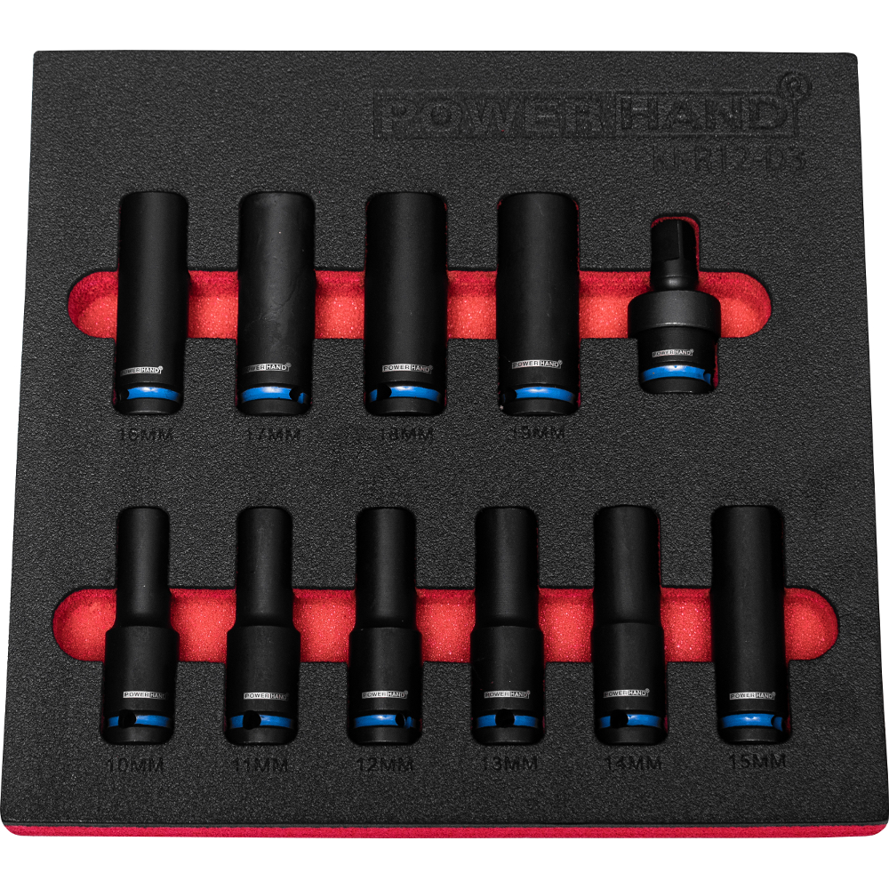 1/2" Drive 12 Point Deep Impact Socket Set 10-19mm +UJ Powerhand KI-R12-D3