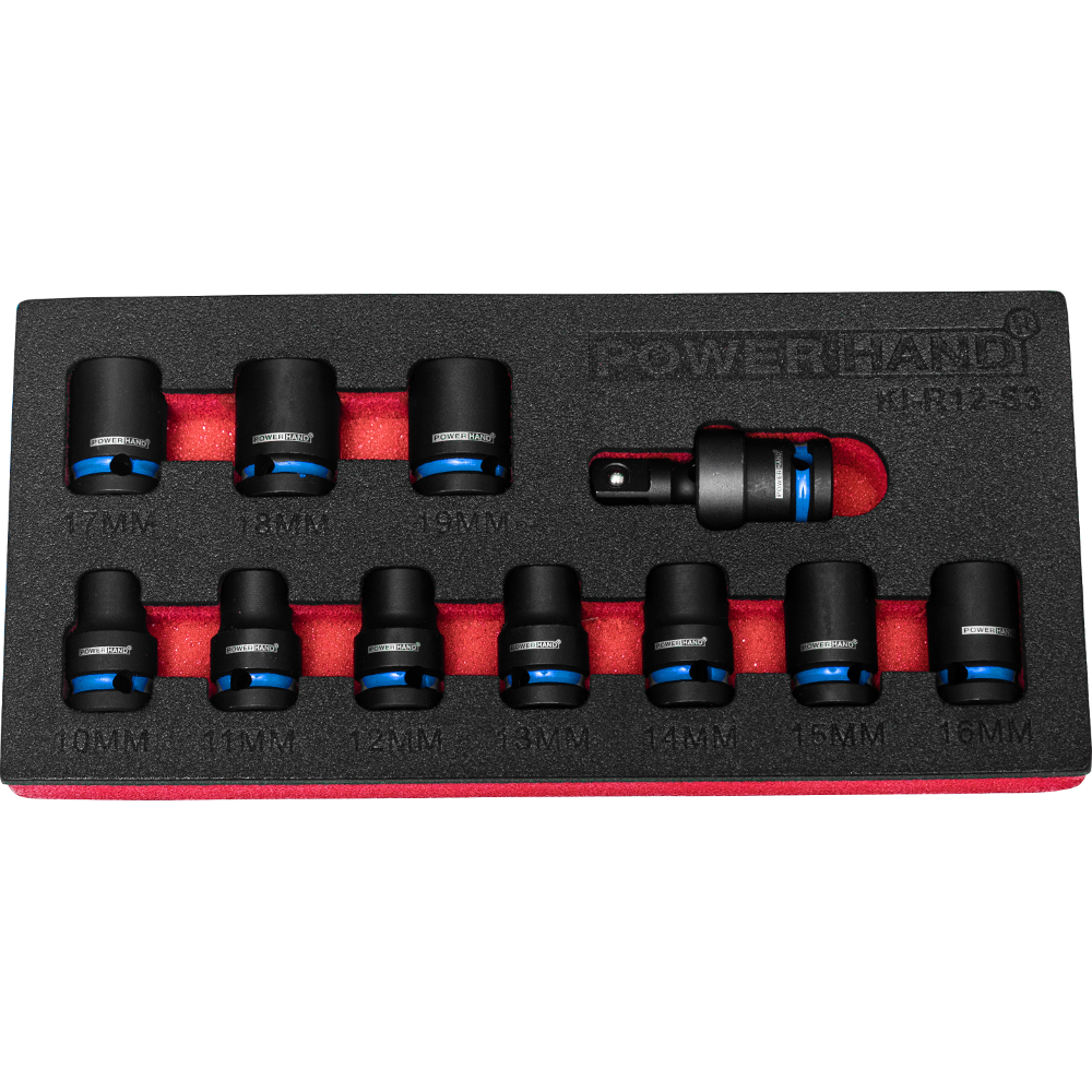 1/2" Drive 12 Point Shallow Impact Socket Set 10-19mm +UJ Powerhand KI-R12-S3