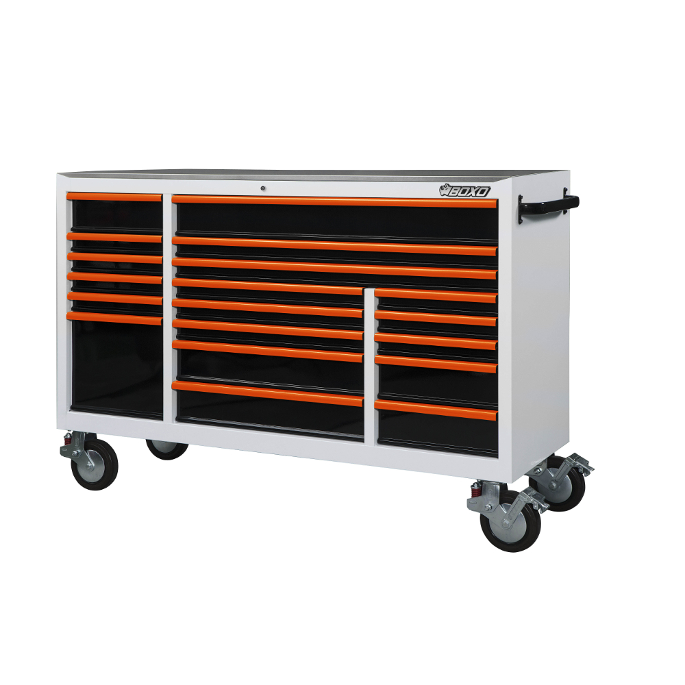 Roll Cabinet 72" 19 Drawer Heavy Duty with charging drawer White BOXO