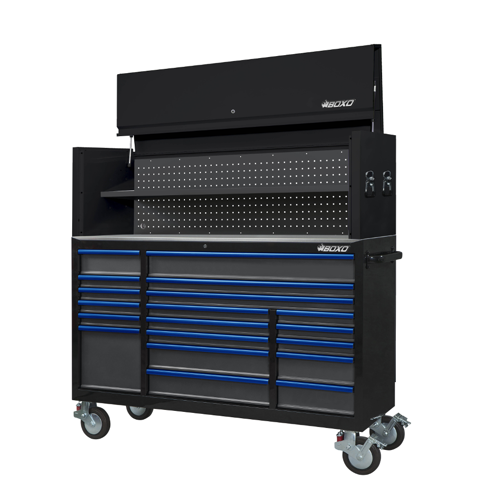 Toolbox Stack 72" 19 Drawer Roll Cab & Top Box Black BOXO
