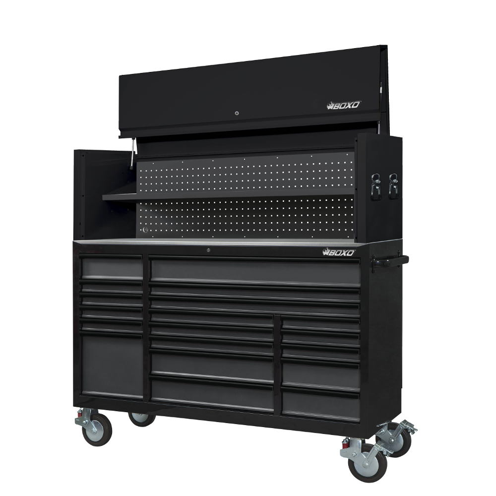 Toolbox Stack 72" 19 Drawer Roll Cab & Top Box Black BOXO