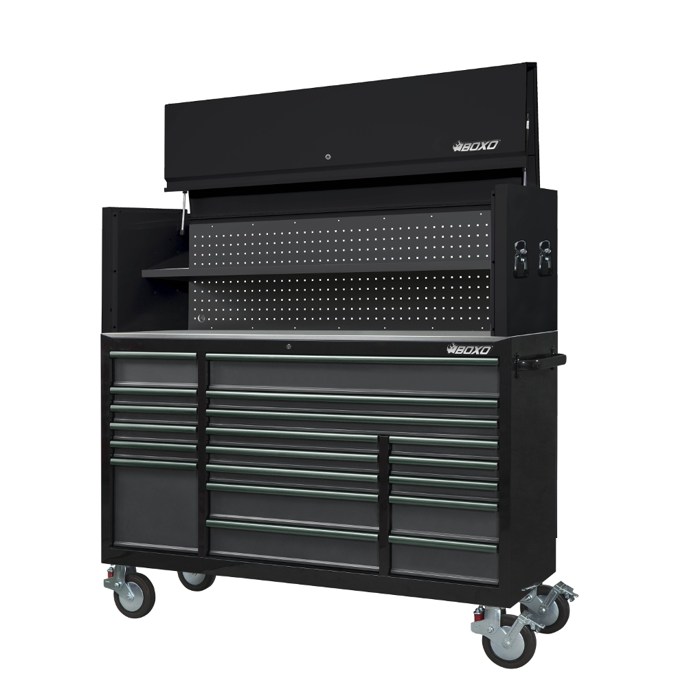 Toolbox Stack 72" 19 Drawer Roll Cab & Top Box Black BOXO