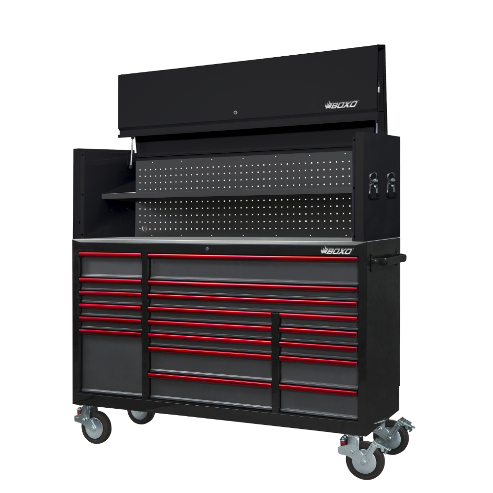 Toolbox Stack 72" 19 Drawer Roll Cab & Top Box Black BOXO