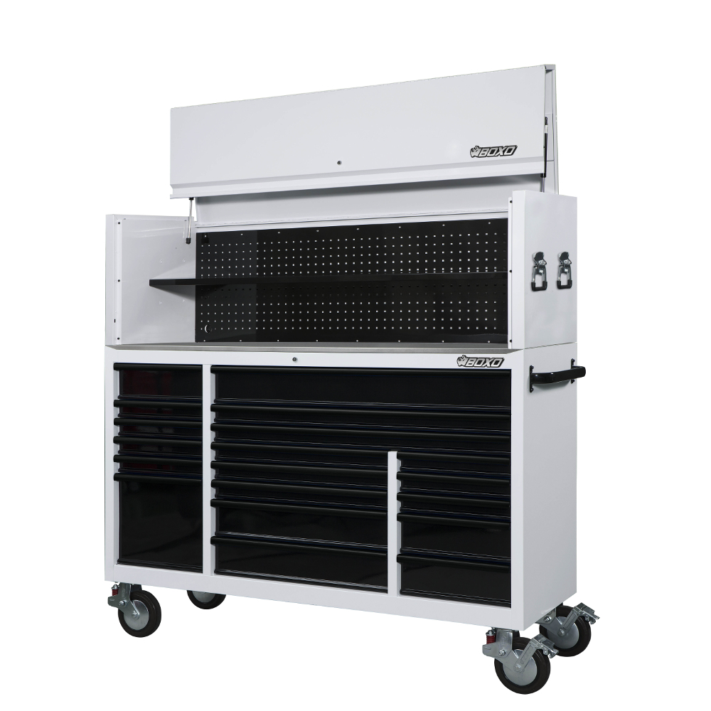 Toolbox Stack 72" 19 Drawer Roll Cab & Top Box White BOXO