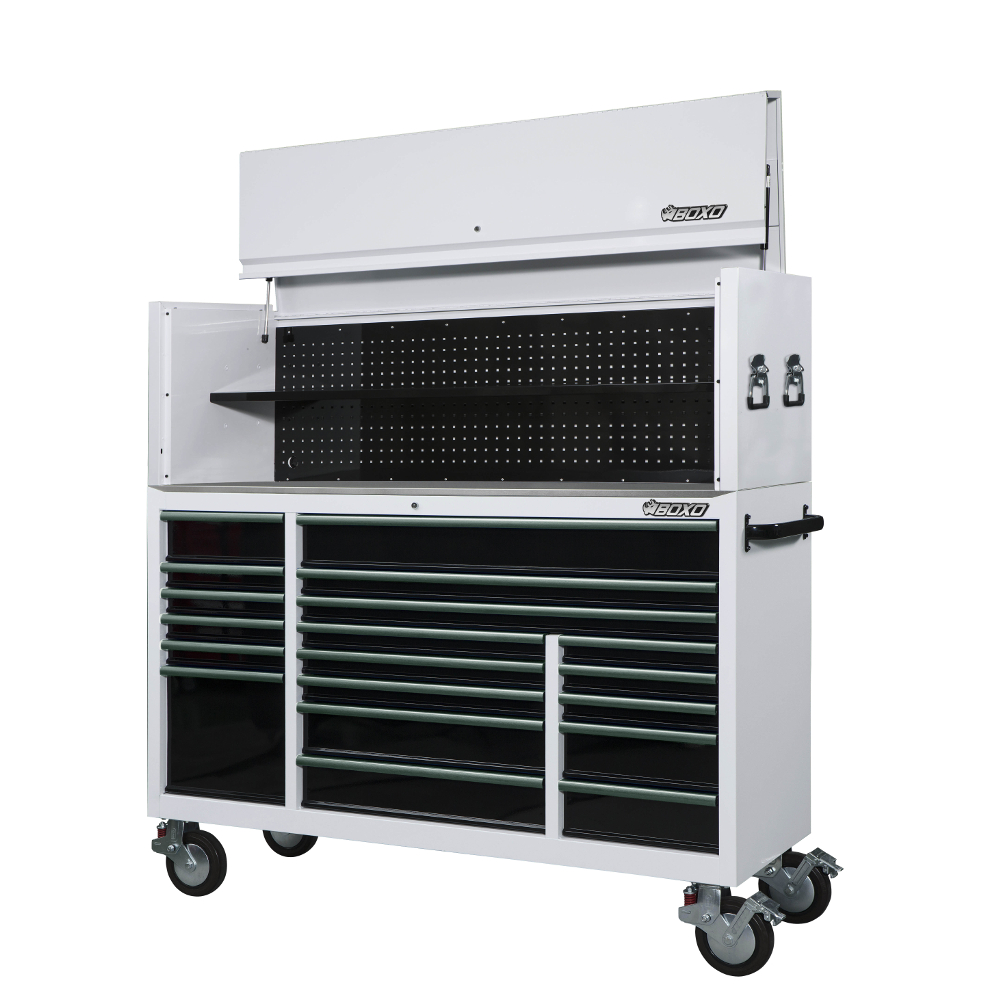 Toolbox Stack 72" 19 Drawer Roll Cab & Top Box White BOXO