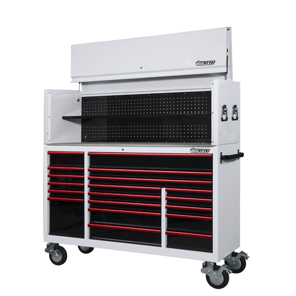 Toolbox Stack 72" 19 Drawer Roll Cab & Top Box White BOXO