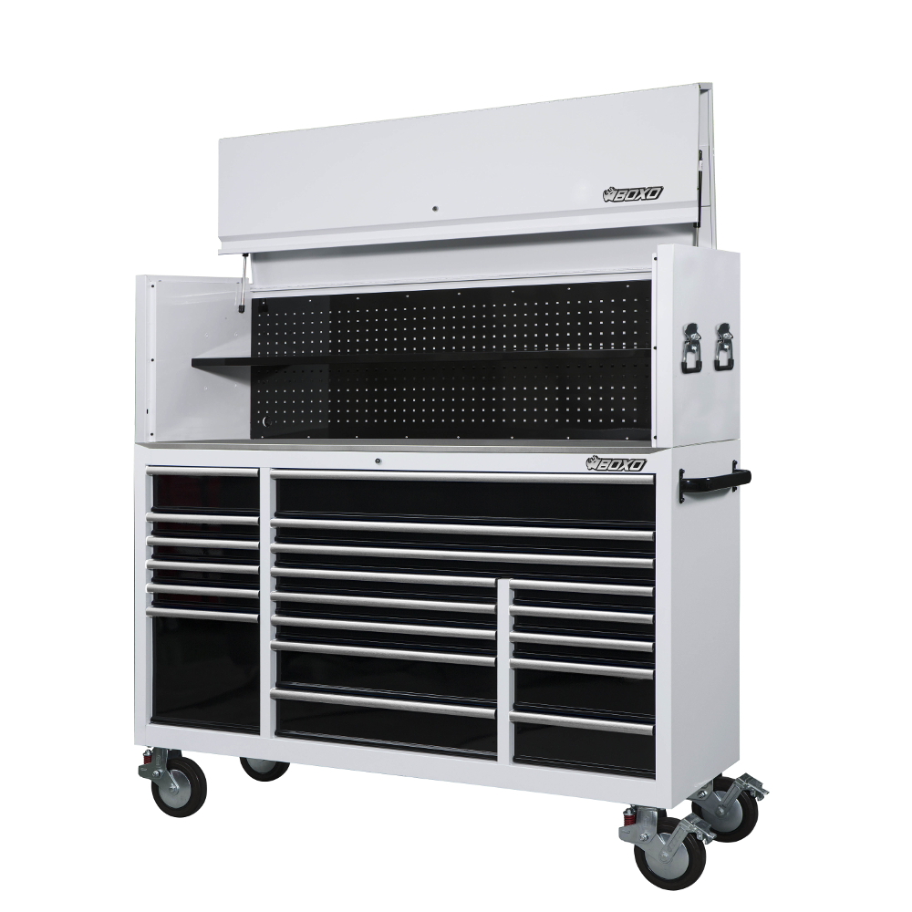 Toolbox Stack 72" 19 Drawer Roll Cab & Top Box White BOXO