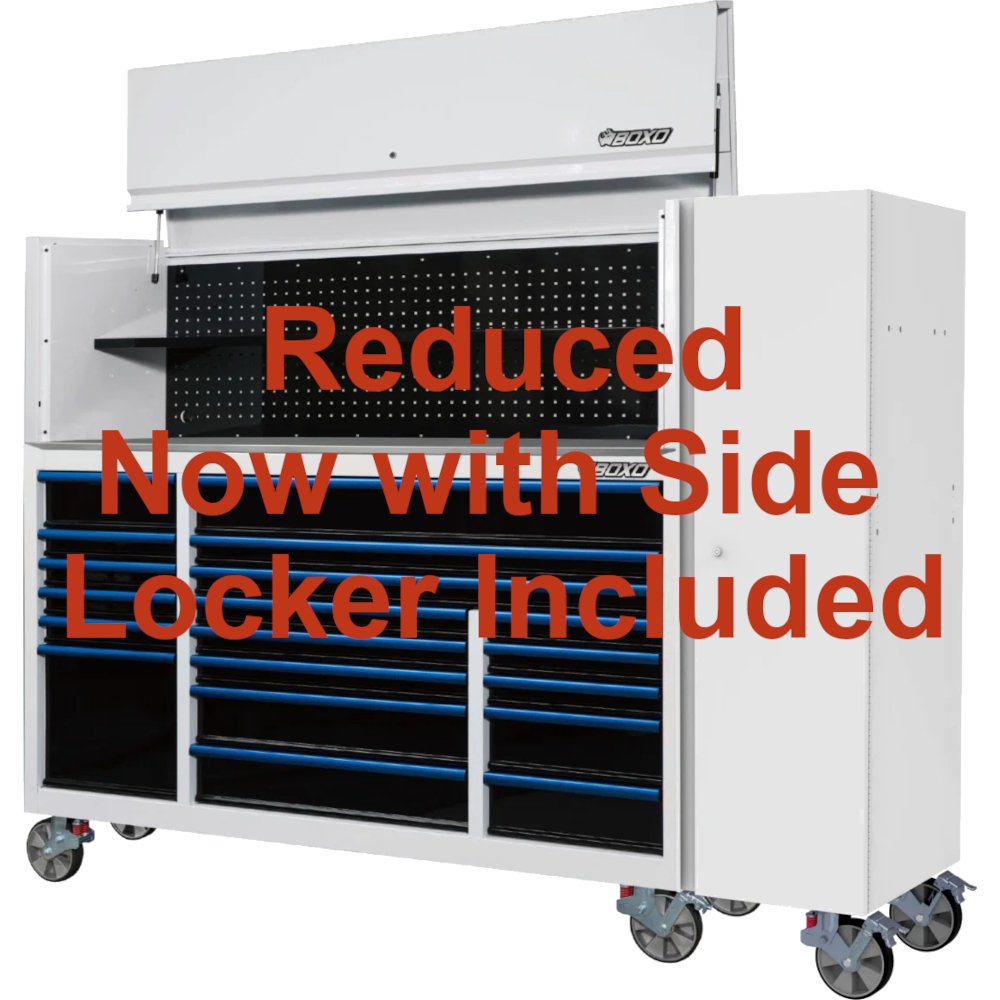 Toolbox Stack 72" 19 Drawer Roll Cab & Top Box White BOXO
