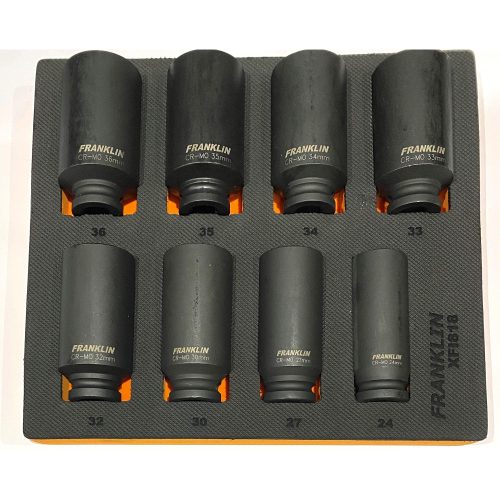 1/2" Drive Impact Hub Nut Deep Thin Wall Socket Set 12 Pt 8 Pce Franklin XFI818