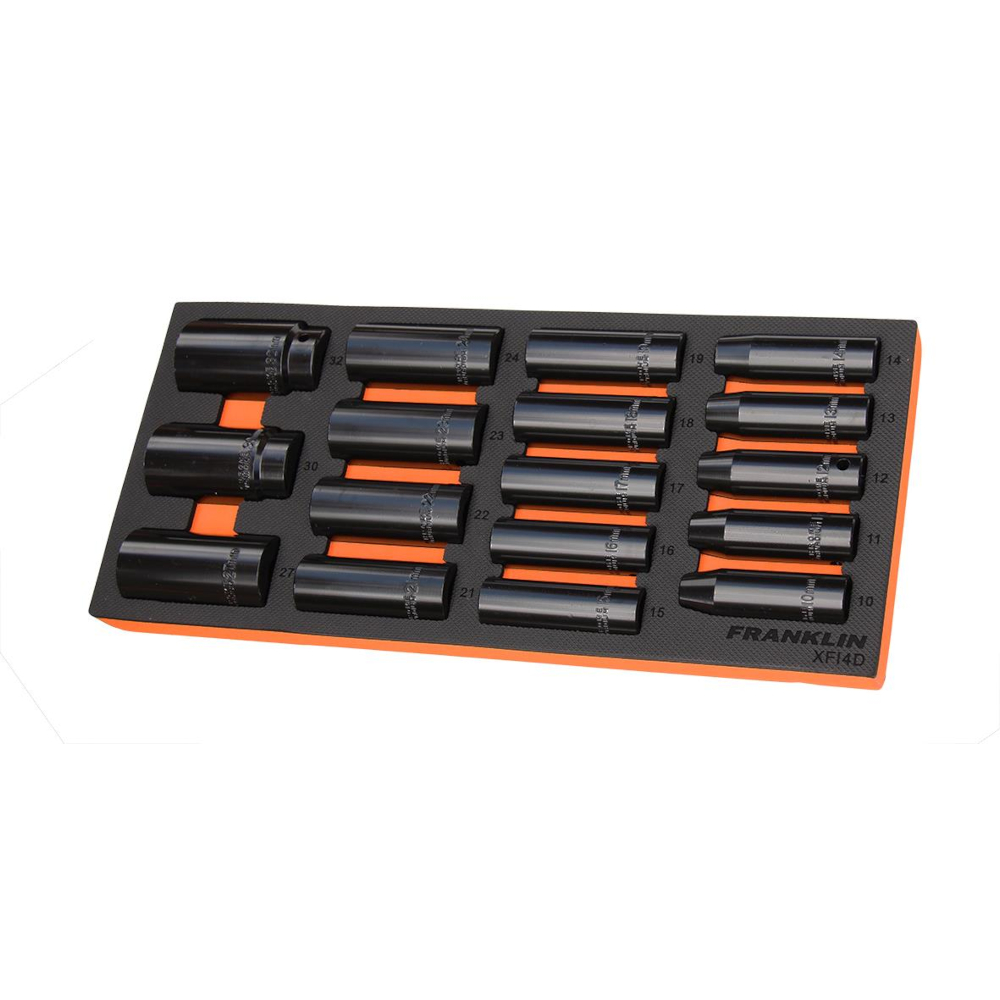 1/2" Drive Deep Impact Socket Set 10-32mm 6 Pt 17 Pcs Franklin XFI4D