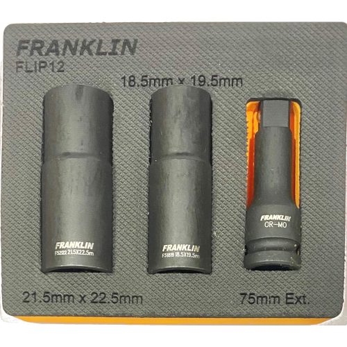 Half-Size Flip Impact Sockets/Set 1/2" Dr 3 Pc 18-19-21-22mm Franklin FLIP12