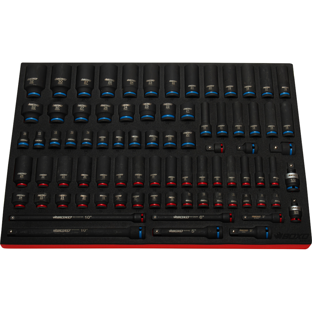 Master Impact Socket Set 3/8" & 1/2" 81 Pcs in EVA foam BOXO BX751-R