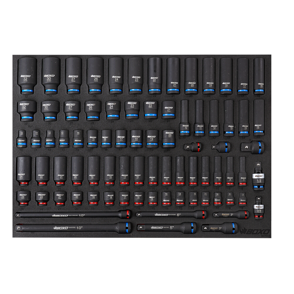 Master Impact Socket Set 3/8" & 1/2" 81 Pcs in EVA foam BOXO BX751-R