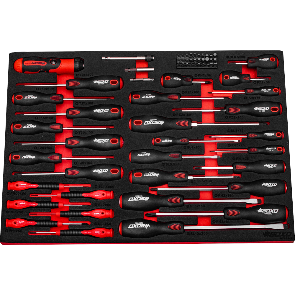 Master Screwdriver Set 65 Pce in EVA Foam Flat-Pozi-Phillips-Pound Through BOXO