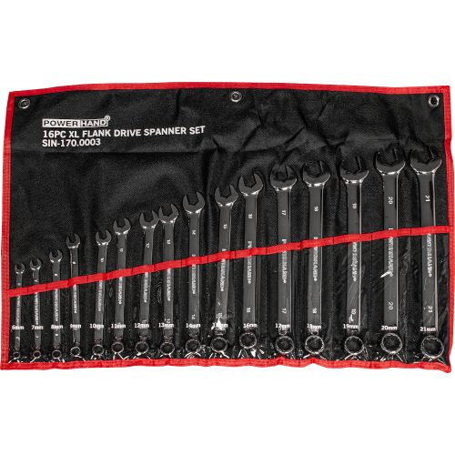 Extra Long Spanner Set 6-21mm Flank Drive 16 Piece Powerhand in a Canvas Roll
