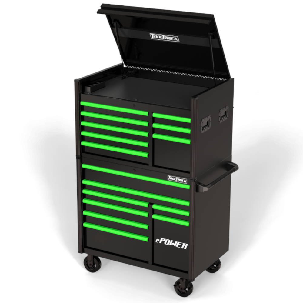 42" ToolBox Stack 26.75"(680mm) Deep 16 Drs Gloss Black ToolTruck TT42STACKBG
