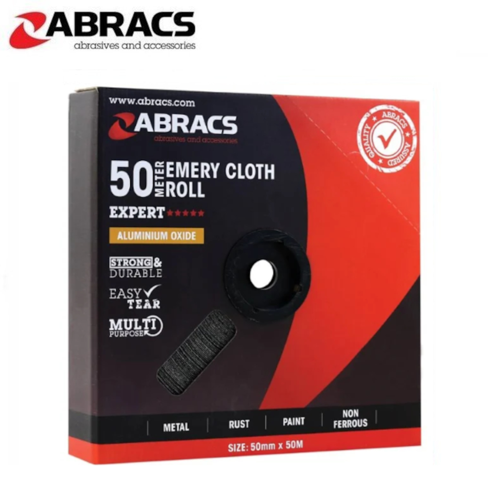 Emery Roll Cloth Abracs 50mm Aluminium Oxide Fine/Med/Coarse 40/60/80/120/150