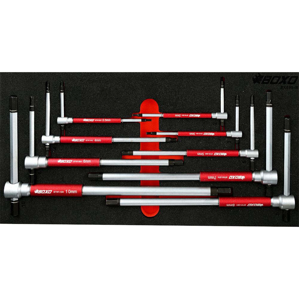 Spinner Hex T-Handle Set 3 Way 9 Pce H2,H2.5,H3,H4,H5,H6,H7,H8,H10 BOXO BX699-R