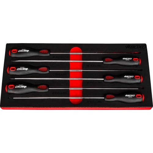 Long Screwdriver Set 250mm 6Pc Slot-SL5,6.5Phillips-PH1,2Pozi-PZ1,2BOXO BX758-R